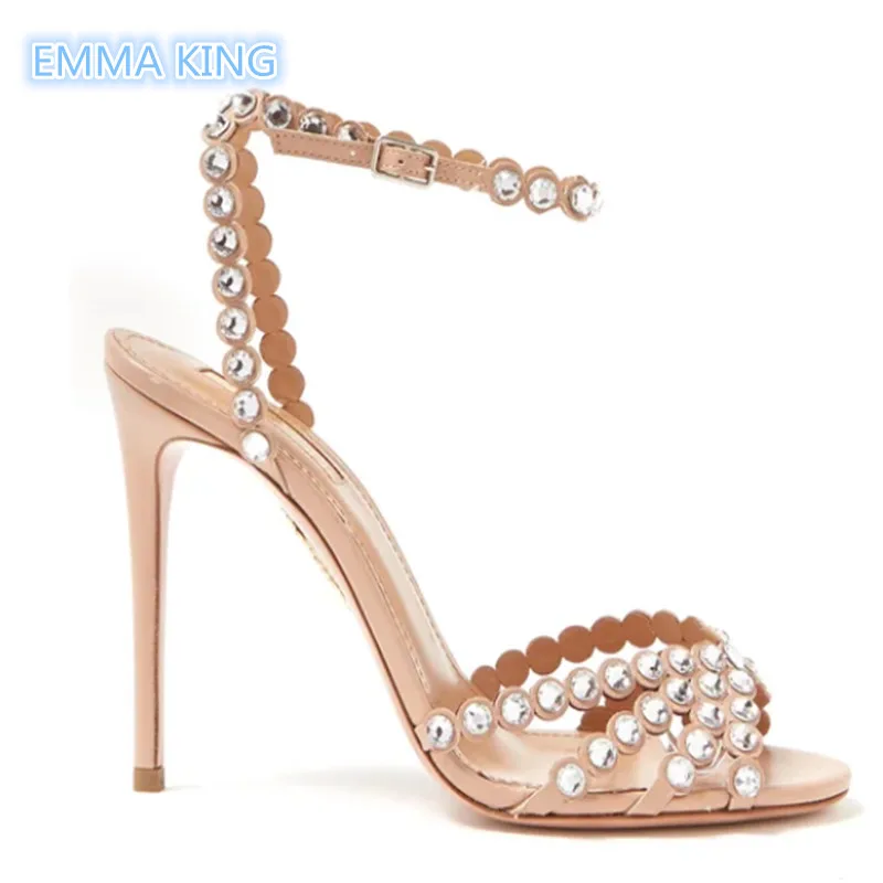 

Summer Rhinestone Studded High Heels Elegant Women Sandals Open Toe Ankle Buckle Fashion Ladies Shoes Stilettos Gladiator Sandal