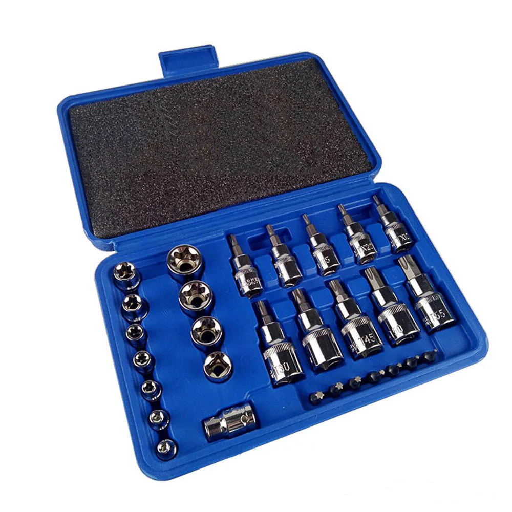 

29pcs/set Repair Household Tools Kits Male Female Sockets with Torx Bit Multi-purpose Sleeve Chromium Vanadium Steel