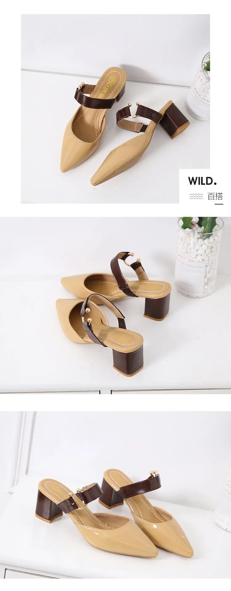 spring summer sandals Square heel casual shoes women shoes single shoes pointed fashion thick with high heels female f088