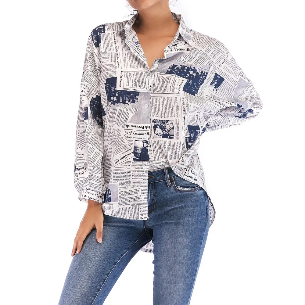 Buy fashion loose print shirt women over size long