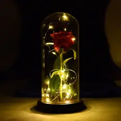 Подарок на день рождения Красавица и Чудовище красная роза с упавшими лепестками в стеклянном куполе на деревянной основе для