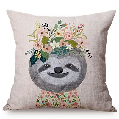 Cute Watercolor Painting Cat Flamingo Dog Kid's Nursery Art Room Decorative Throw Pillow Case Cotton Linen Animal Cushion Cover M090-2