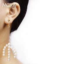 

Simulated-Pearl Long Earrings No Hole Ear Clips Cactus Shape Pearls Clip Earrings Non Pierced Earring Women Jewelry Gift CE099