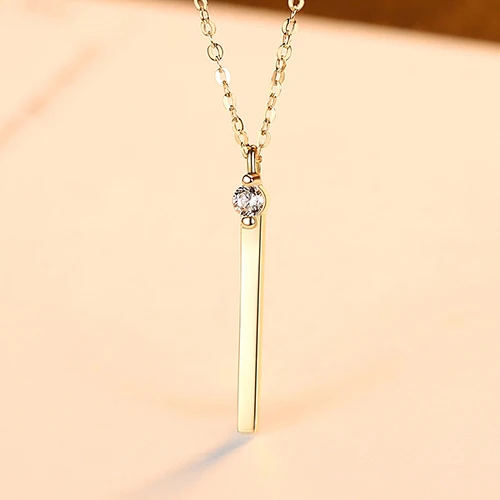 CZCITY Настоящее 14 К золото минимализм слиток кулон ожерелье для женщин с AAA CZ Au585 Простой Шарм цепи ожерелье хорошее ювелирное изделие - Цвет камня: 14k