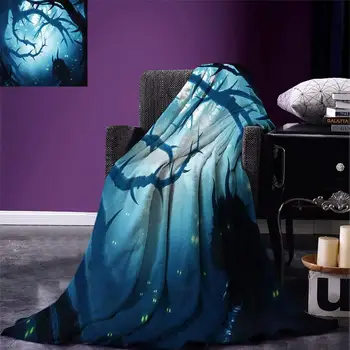 

Mystic Decor Throw Blanket Animal with Burning Eyes in Dark Forest at Night Horror Halloween Illustration Warm Microfiber