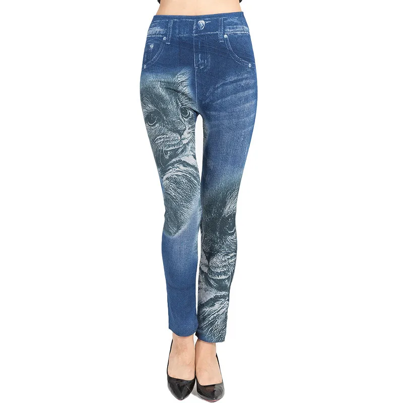 Обтягивающие женские хлопковые брюки-карандаш с эффектом пуш-ап Летние повседневные эластичные джинсы из искусственного денима для мам размера плюс женские сексуальные леггинсы с принтом - Цвет: D