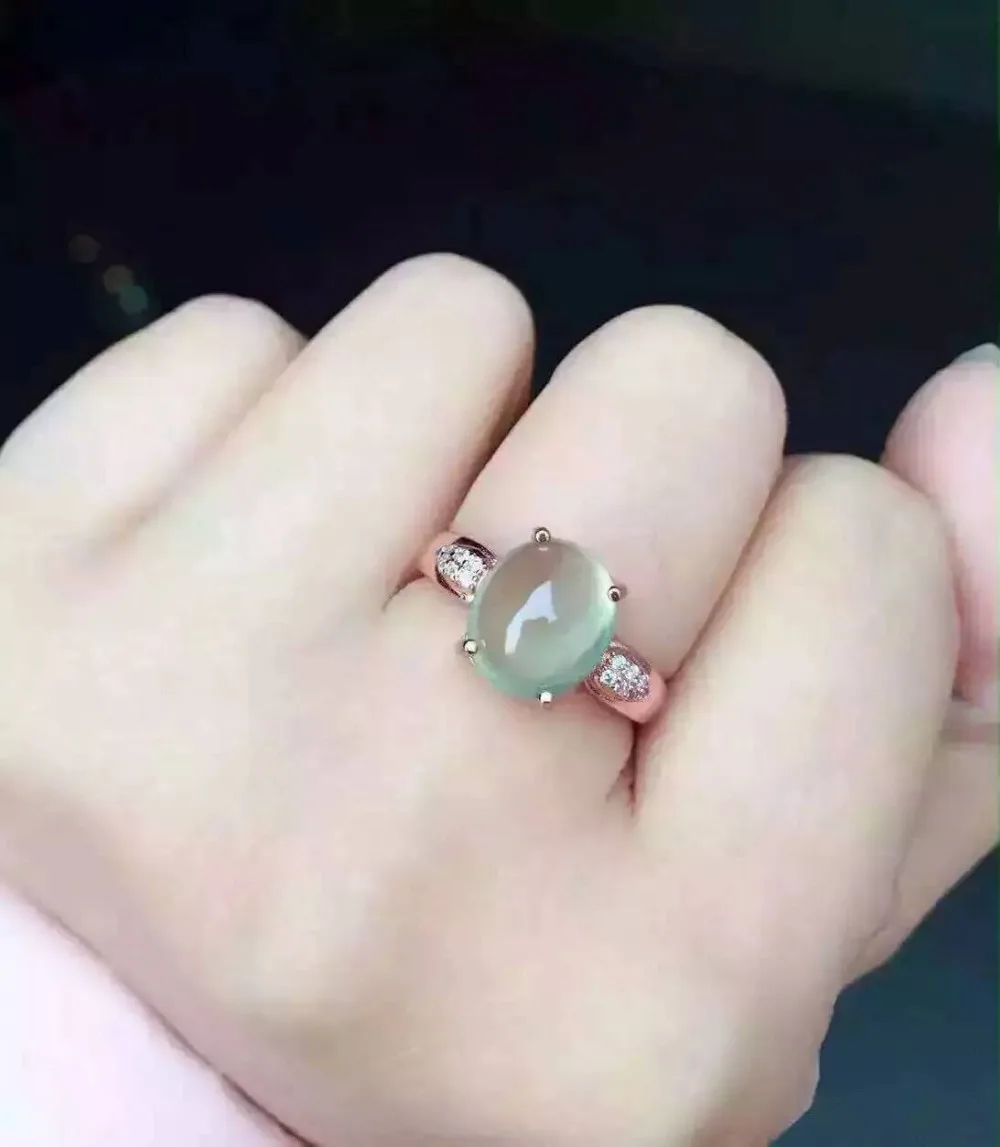 

Natural green prehnite gem Ring Natural gemstone ring 925 sterling silver trendy Elegant round women girl party gift Jewelry