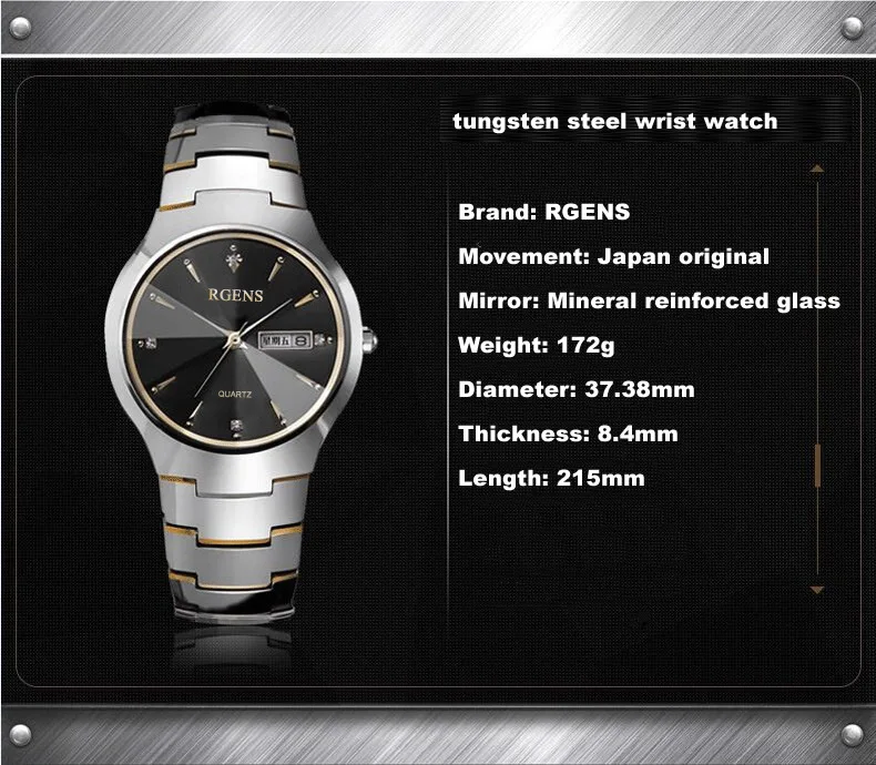 Роскошные мужские кварцевые часы из вольфрамовой стали, бренд, мужские часы, водонепроницаемые, с календарем, деловые, повседневные наручные часы, бриллиантовая неделя