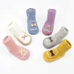 Домашние носки для малышей, носки для новорожденных, зимние толстые махровые хлопковые носки для маленьких девочек с резиновой подошвой