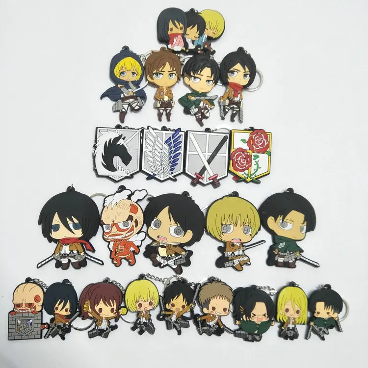 

23 style Attack on Titan PVC pendant key chain special Eren Jaeger Mikasa Ackerman Rivaille Cosplay Llavero Chaveiro