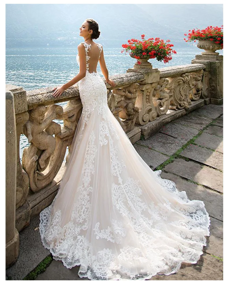 Свадебное платье без рукавов с двойным плечом и аппликацией на шее, кружевное платье, белое платье для невесты
