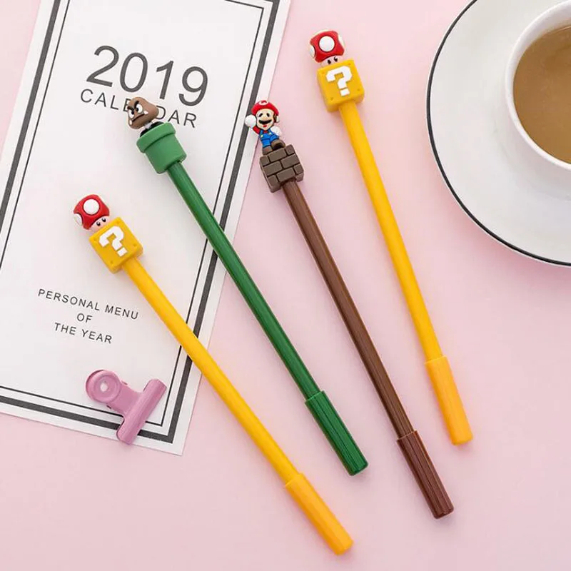 

1pc Cute Super Mary Gel Pen Cartoon Office School Supplies Black 0.5mm Signature Pen Kawaii mushroom Exam Pen Korean Stationery