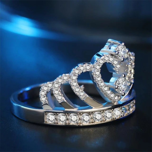 Princess Crown Rings for women AAA cubic zirconia micro pave setting engagement wedding rings female Anel accessories 4