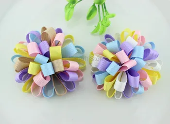 

20pcs/lot Pastel Color Ribbon Fabric Flower Flat Back Grosgrain Ribbon Brooch, Kids Hairband, DIY Part ,Garment accessories