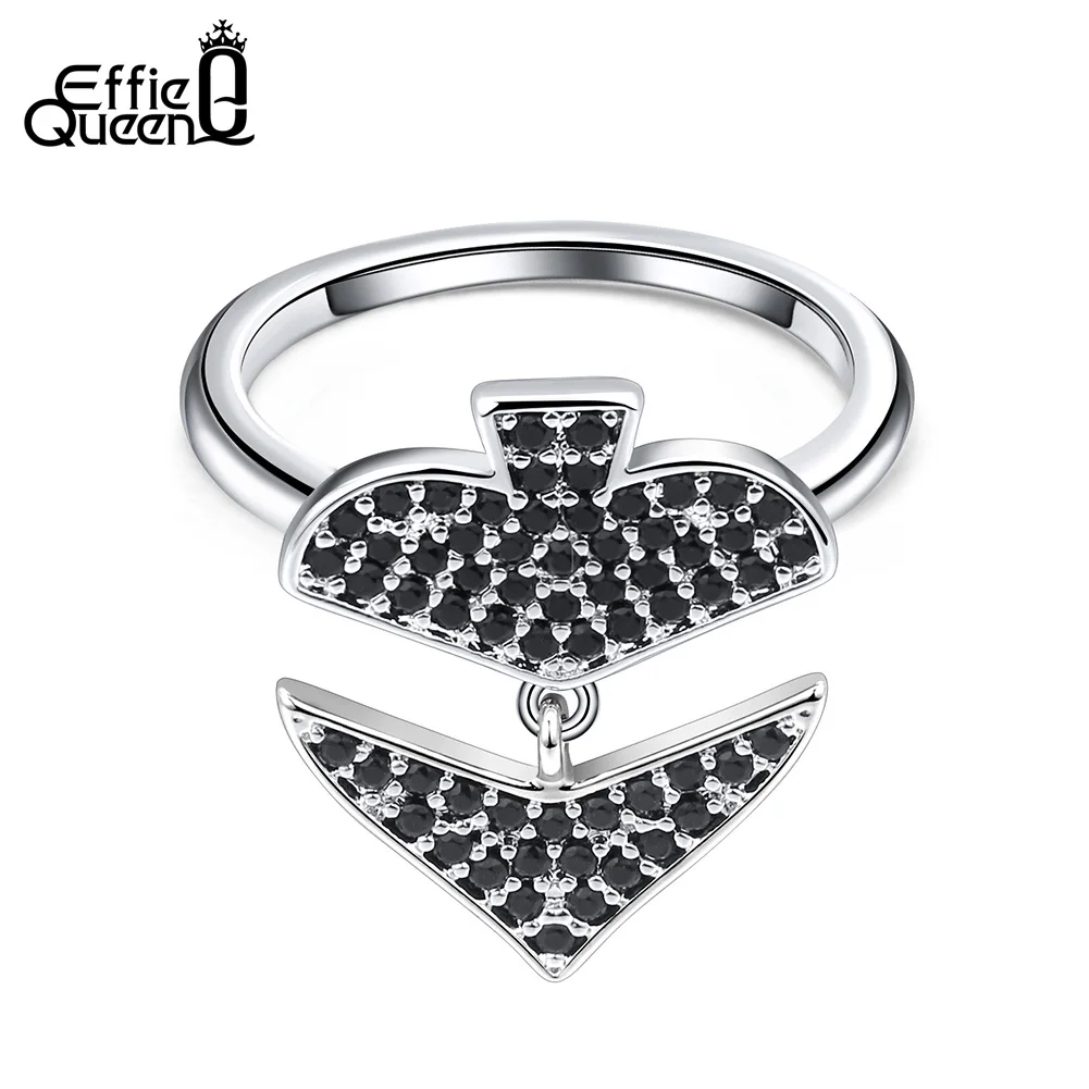 

Effie Queen Poker Spade Shape Women Rings Black Heart AAA Cubic Zircon Dangle Finger Ring Fashion Female Jewelry 2019 Gift DR199