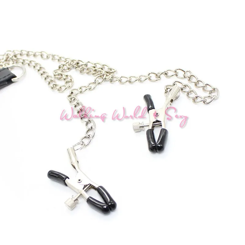 Adult Game Sex Toys For Men PU Leather+ Metal Chain Nipple Clamps With A Cock Rings Fetish Teat Clips And Penis Ring Erotic Toys (2)