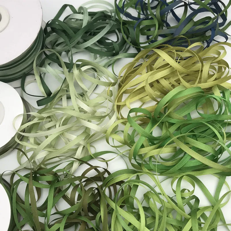 

4mm green variegated color 100% pure silk woven double face silk ribbons for embroidery handcraft project,gift packing