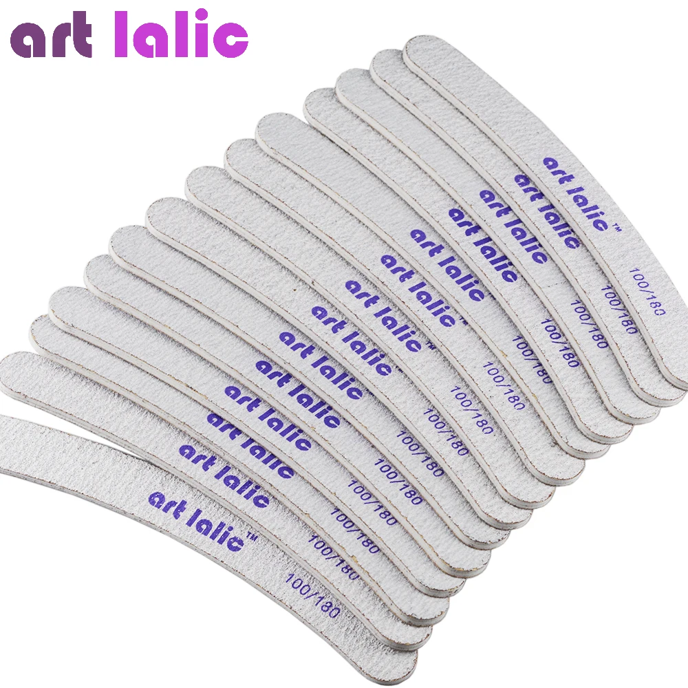 

Artlalic 50Pcs/Set Professional Nail Files Buffer Buffing Slim Crescent 100/180 Grit Sandpaper Double Side Nail Tools