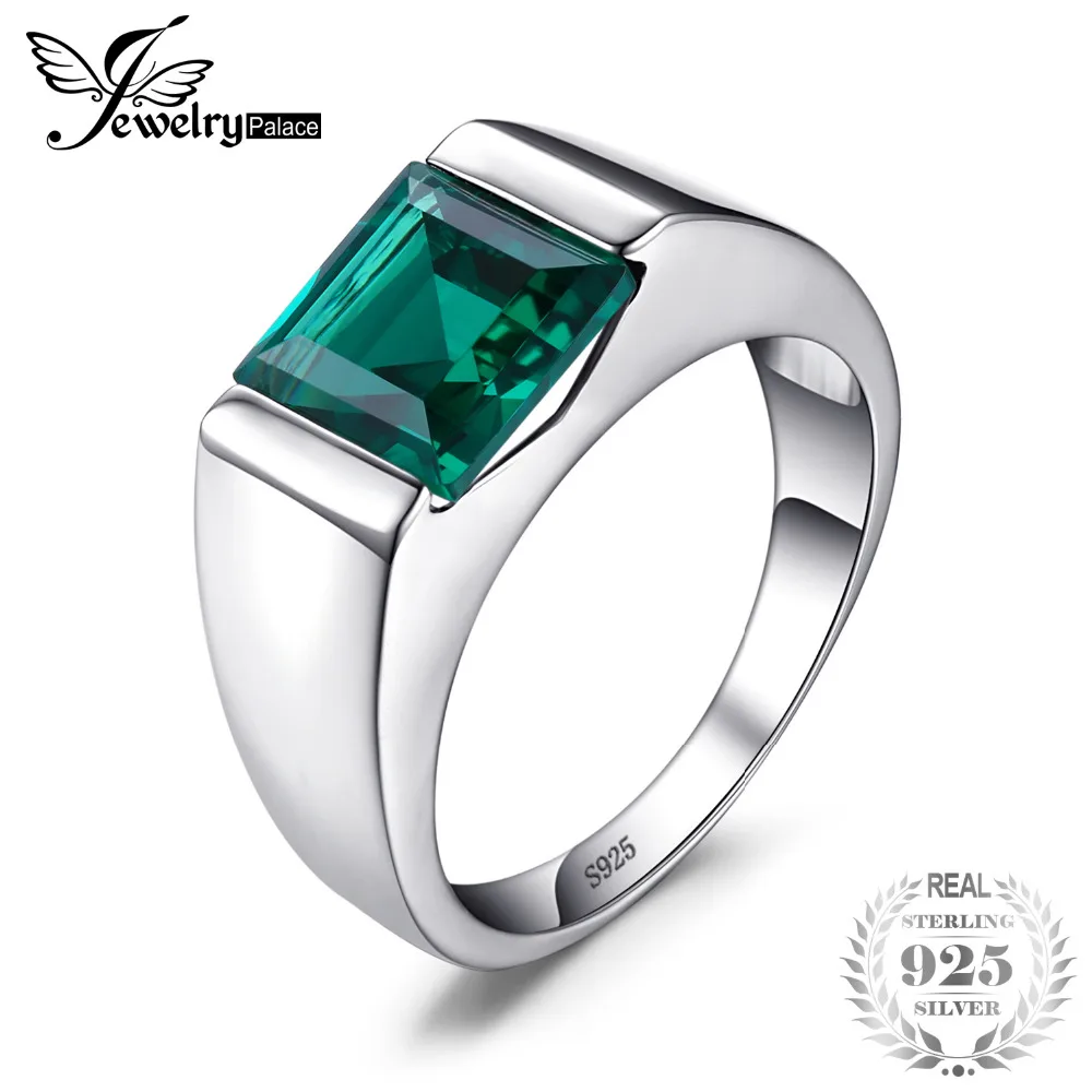 

JewelryPalace Men's Charms 2.2ct Created Emerald Engagement Rings 100% Real 925 Sterling Sliver Square Cut Gemstone Fine Jewelry