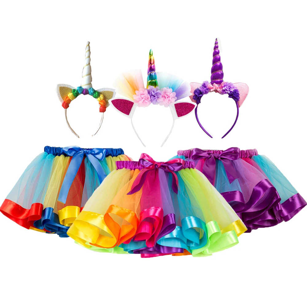 

Unicorn Girl Tutu Dress Rainbow Party Princess Dress For Girls Birthday Present Dress + Unicorn Angle Toddler Kids Outfits