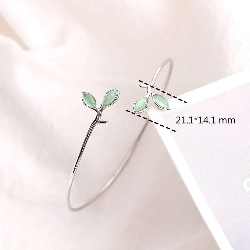 Beste Flyleaf 100% 925 Sterling Zilver Opal Leaves Knoppen Open Armbanden en Armbanden Voor Vrouwen Mode Creatieve Dame Sieraden