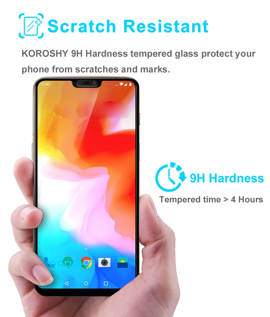 KOROSHY 9H Full Cover Tempered Glass for OnePlus 6 One Plus 6 OnePlus6 1+6 Screen Protector Real 2.5D Toughened Glass Film Black (5)