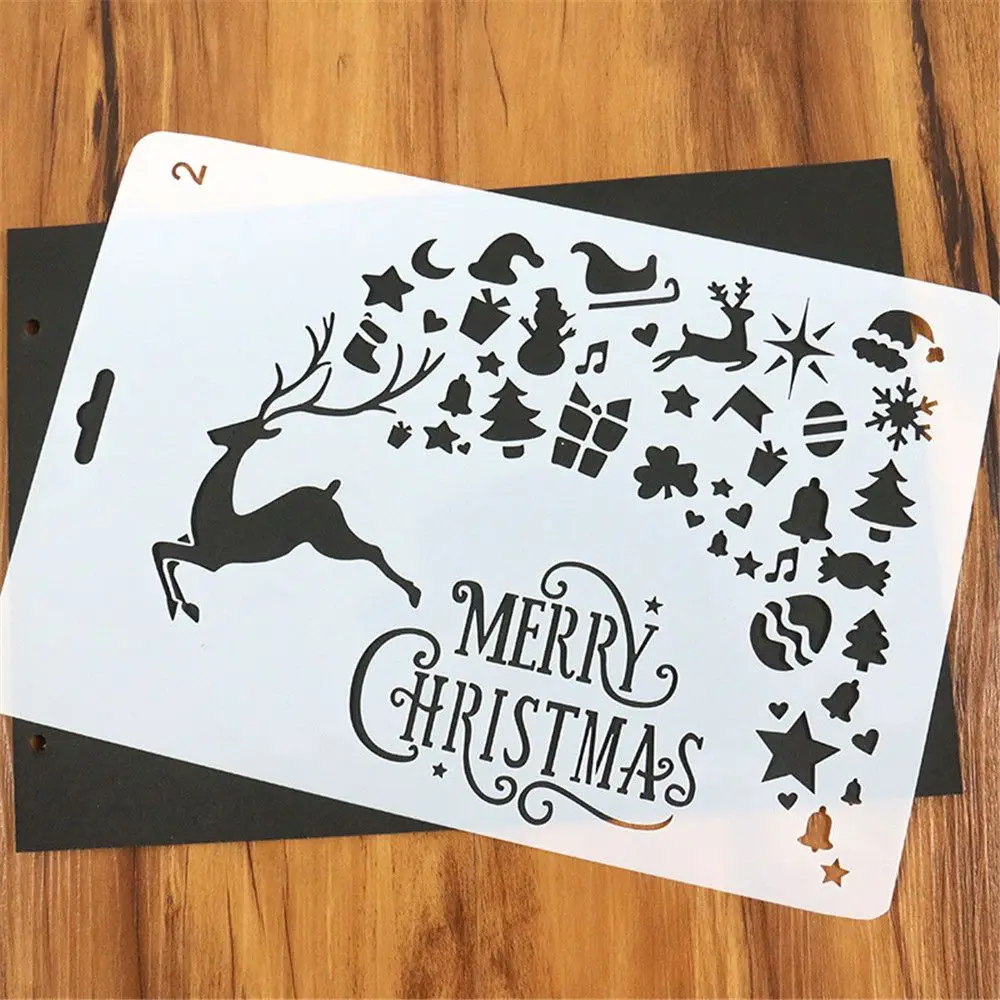 

10 Styels 26x17cmPlastic Stencil Scrapbooking DIY Cards Merry Christmas Painting Template Journal Decor Craft Accessories
