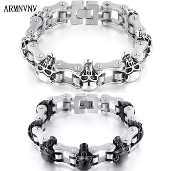 

ARMNVNV 4 Colors 316L Stainless Steel Skull Biker Men's Bracelet Motorcycle Link Bracelet for Men