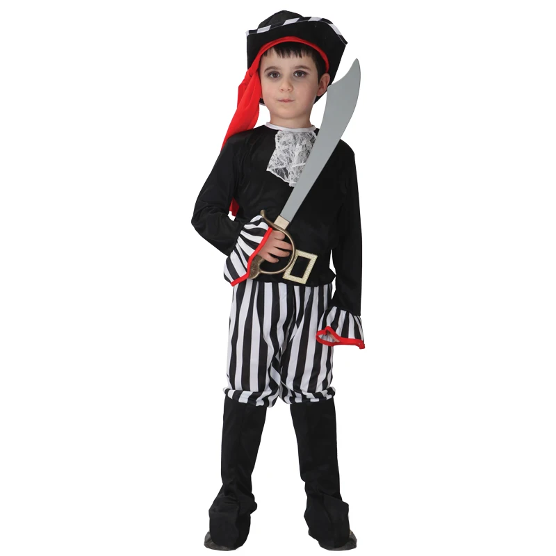 

Kids Child Black Stripe High Seas Pirate Buccaneer Costumes for Boys Halloween Purim Carnival Masquerade Mardi Gras Outfit