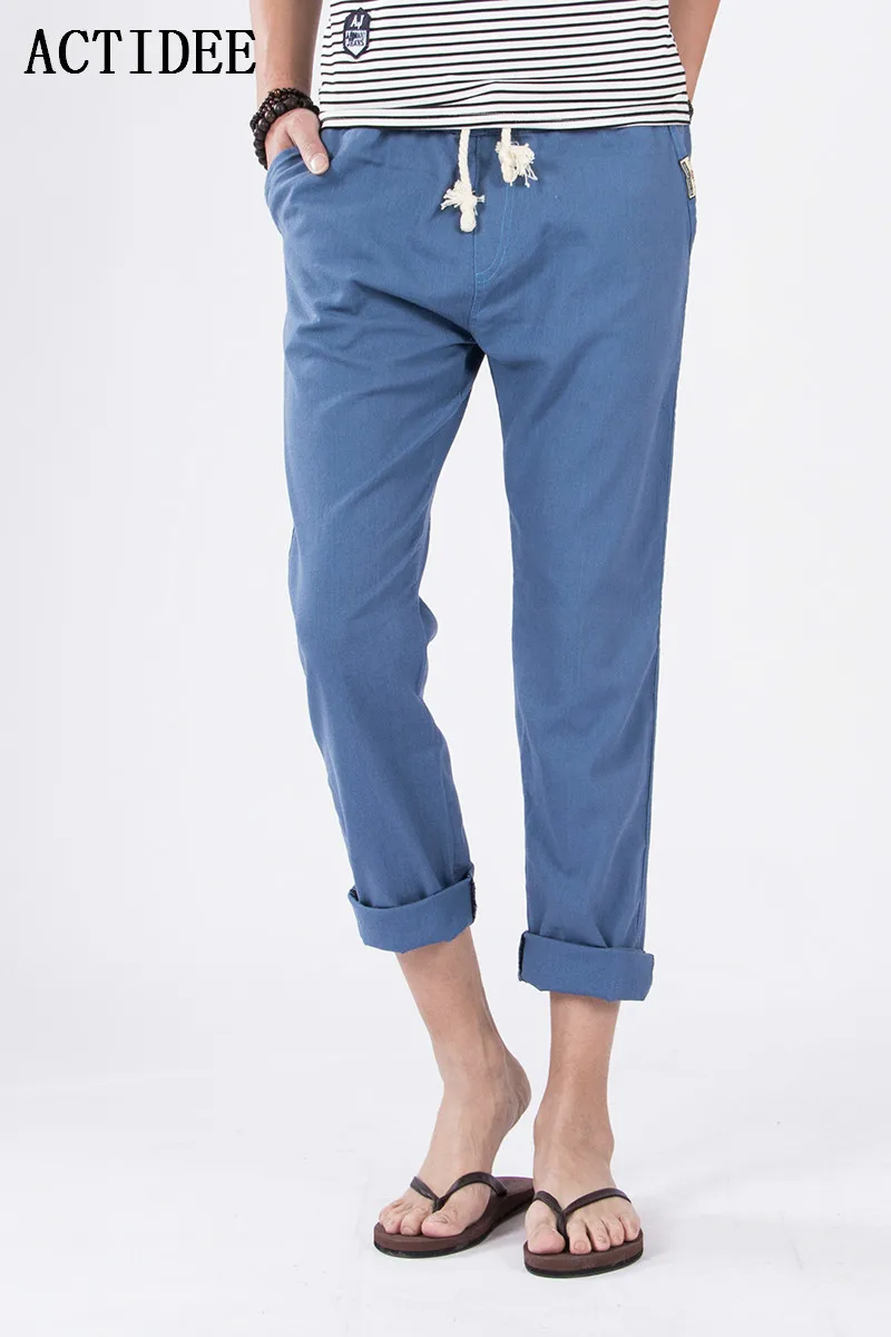 

2018 new spring and summe linen casual pants mens straight linen trousers with elastic rope belt plus size 40 38 5z