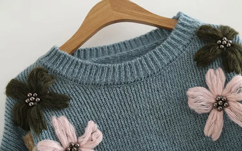 Винтажный свитер в стиле бохо для женщин, пуловеры с цветочной вышивкой, ручная вышивка бисером, свитер с длинным рукавом, зимний теплый повседневный женский джемпер