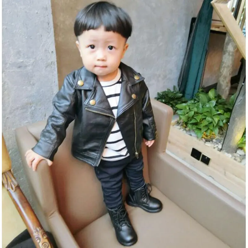 Модные куртки для мальчиков Короткое пальто из искусственной кожи Верхняя