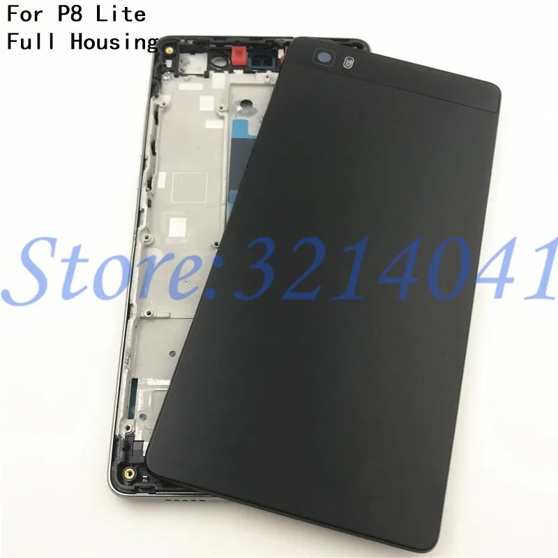 

New Full Housing Chassis For Huawei P8 Lite 2015 LCD Front Frame +Rear Back Battery Cover Housing With Side Button +Camera Lens