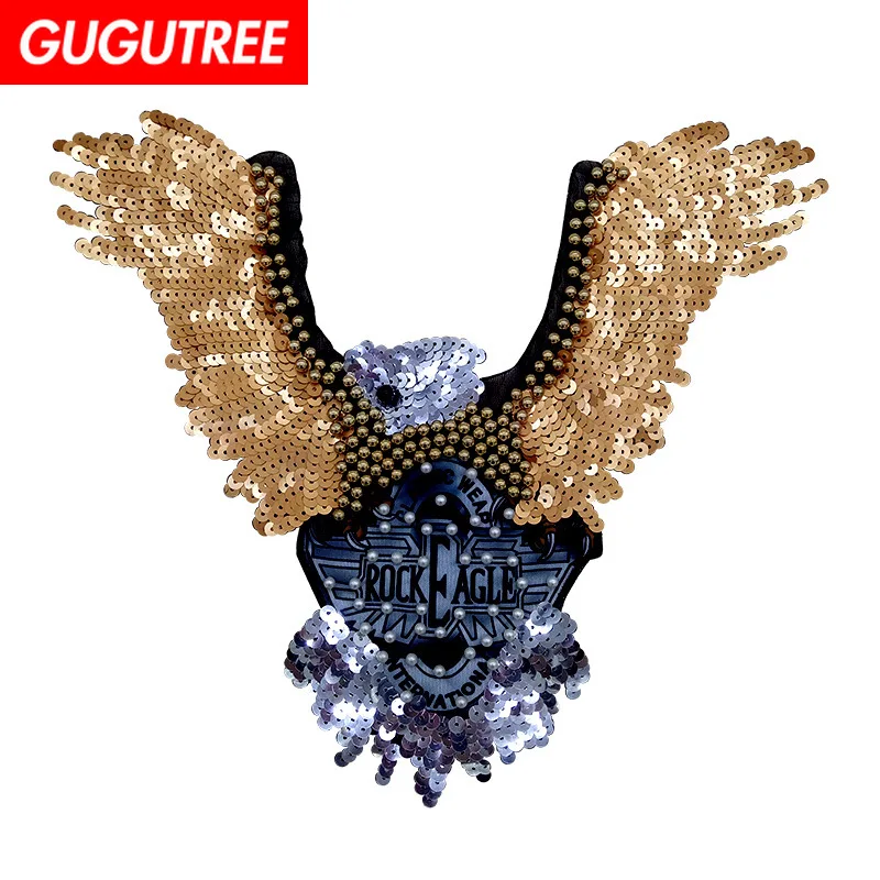 

GUGUTREE Sequins embroidery big eagle bird patches animal patches badges applique patches for clothing XC-386