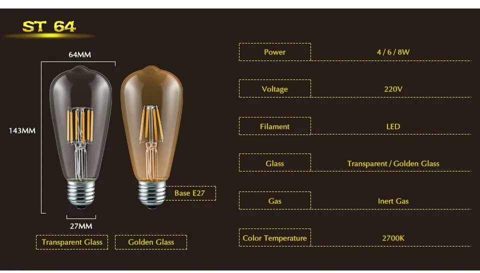Винтажные лампы накаливания Эдисона ST64 COB светодиодные лампы E27 4 Вт 6 Вт 8 Вт 220 В с регулируемой яркостью A60 светодиодные лампы заменить 60 Вт 80 Вт 100 Вт лампы накаливания