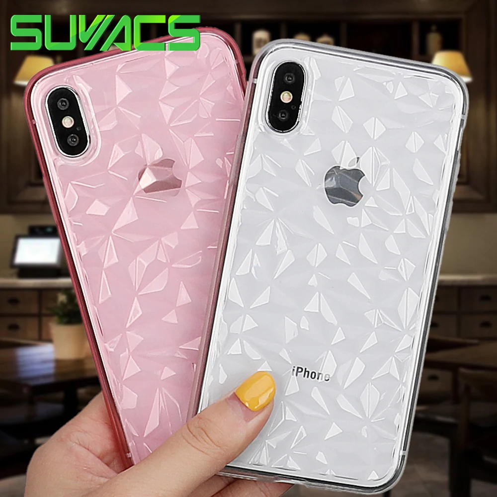

SUYACS Thick Section Anti-knock Transparent TPU Soft Case For iPhone XS MAX XR X 6 6S 7 8 Plus Diamond Pattern Phone Cases Bag