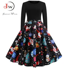 Vestido de Navidad para mujer, vestido informal de manga larga con estampado Vintage, vestidos de fiesta elegantes, ropa de invierno de talla grande para mujer