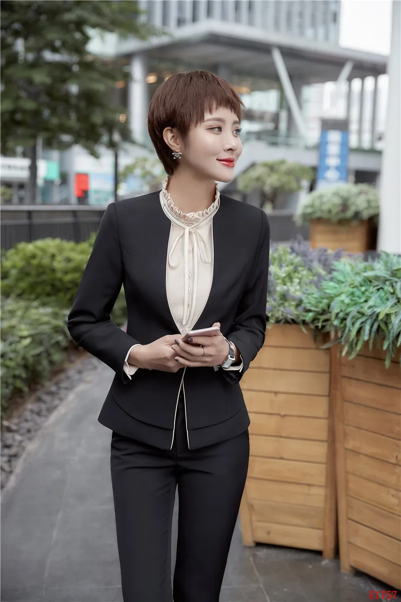 Формальный черный блейзер женские деловые костюмы со штанами и курткой комплект Дамская рабочая одежда офисная форма дизайн
