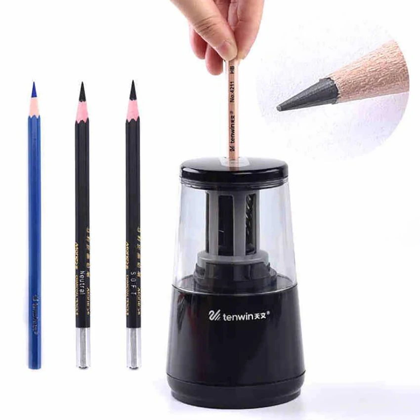 

Electric Pencil Sharpener Heavy-duty Helical Blade Fast Sharpen, Auto Stop for Color Pencils(6-8mm) Power Cable, Battery Operate