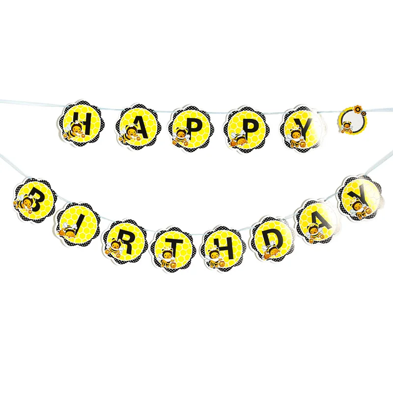 С Днем Рождения медовая пчела одноразовая посуда Набор Желтая тарелка кружка с ремнем День рождения украшения Дети воздушный шар