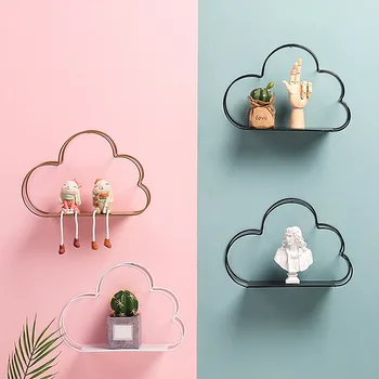 

Iron Storage Racks Hanging Decor Storage Box Flower Pot Cloud shape Storage Rack Wall Book Figurines Display Crafts Shelves