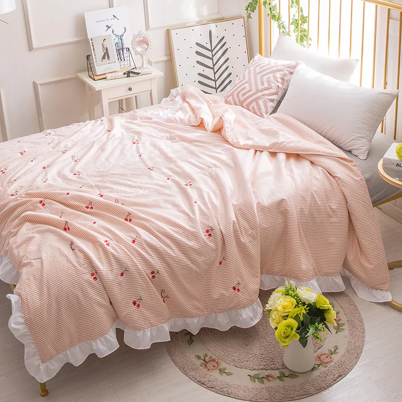 

air-condition Thin Comforter small cherry Embroidered Washed cotton summer Throws Blanket NO pillowcase twin queen Size