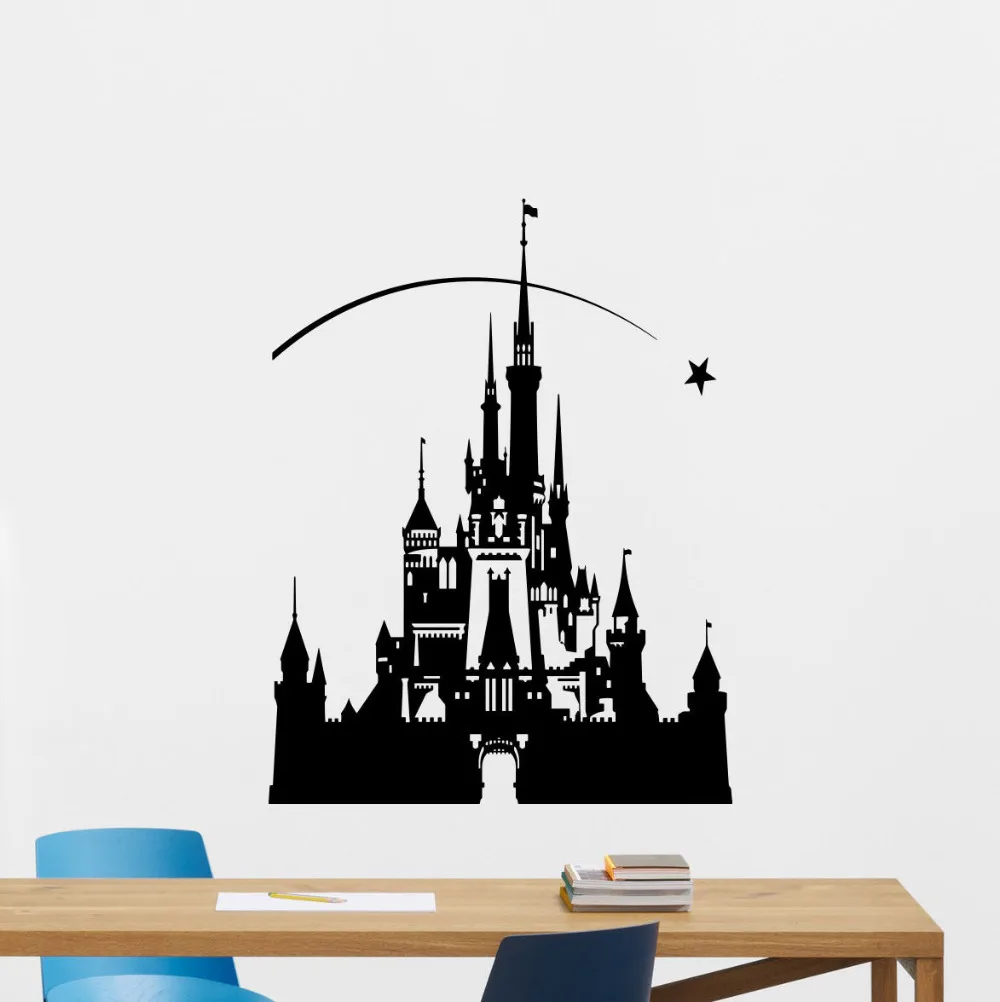 

110cm*144cm Fairy Tale Castle Wall Decal Fairy Cartoon Vinyl Sticker Kids Room Nursery Home Decor Large Size Poster Decals LA964