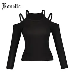 Rosetic 2019 новые сексуальные топы с открытой спиной женские тонкие с длинным рукавом Простые открытые модные черные футболки для девочек с