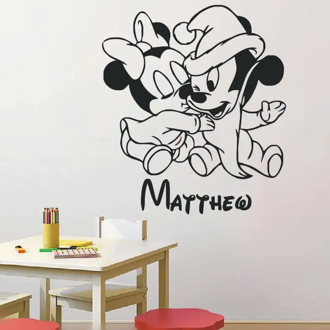 Mickey Mouse Wall Sticker Personalized Name Wall Decal Babys Room Decoration Vinyl Wall Mural