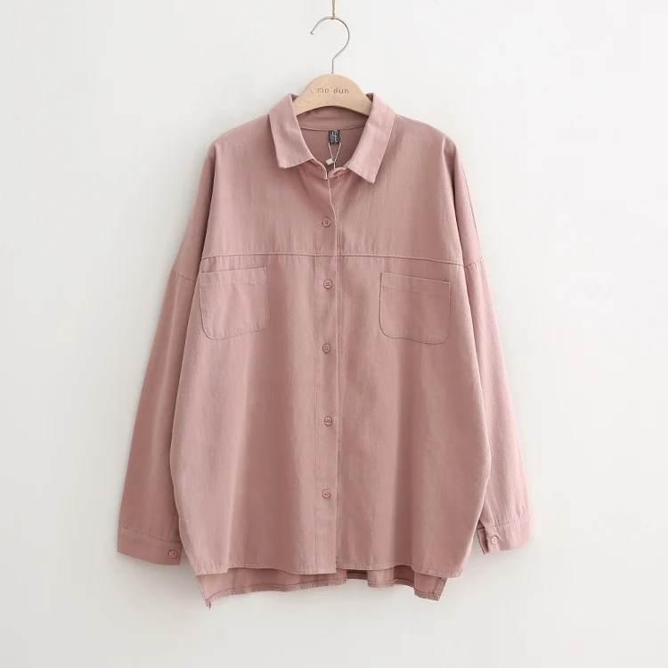 

2019 spring cotton and linen long sleeve shirt mori girl loose vintage turndown collar blouse tops women