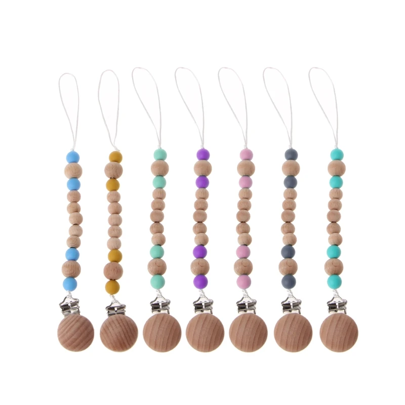 

Natural Wood Baby Dummy Chain Silicone Pacifier Clips Dummy Clip Newborn Teether Toy Baby Shower Gift