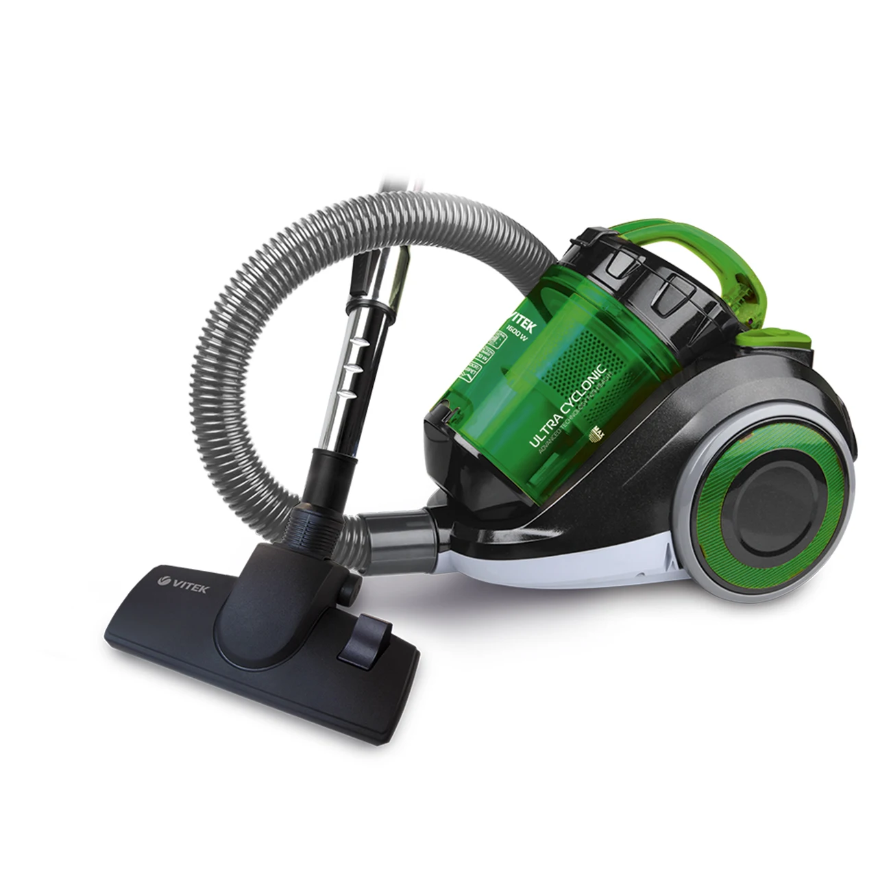 Пылесос электрический Vitek VT-1815 G (Безмешковый, потребляемая мощность 1600 Вт, мощность всасывания 350 Вт, емкость пылесборника 1.5 л, циклонный фильтр, длина шнура 5 м)