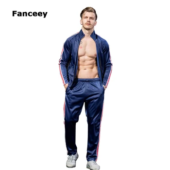 

Fanceey 2019 Sports Suit Tracksuit Men Side Strip Outdoor Mens Sports Suits Sportswear Man Fitness Suit Gym Clothing Running Set