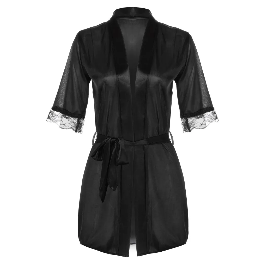 Новое женское сексуальное кружевное шелковое нижнее белье, ночное белье, ночная рубашка, платье, горячая распродажа - Цвет: Черный